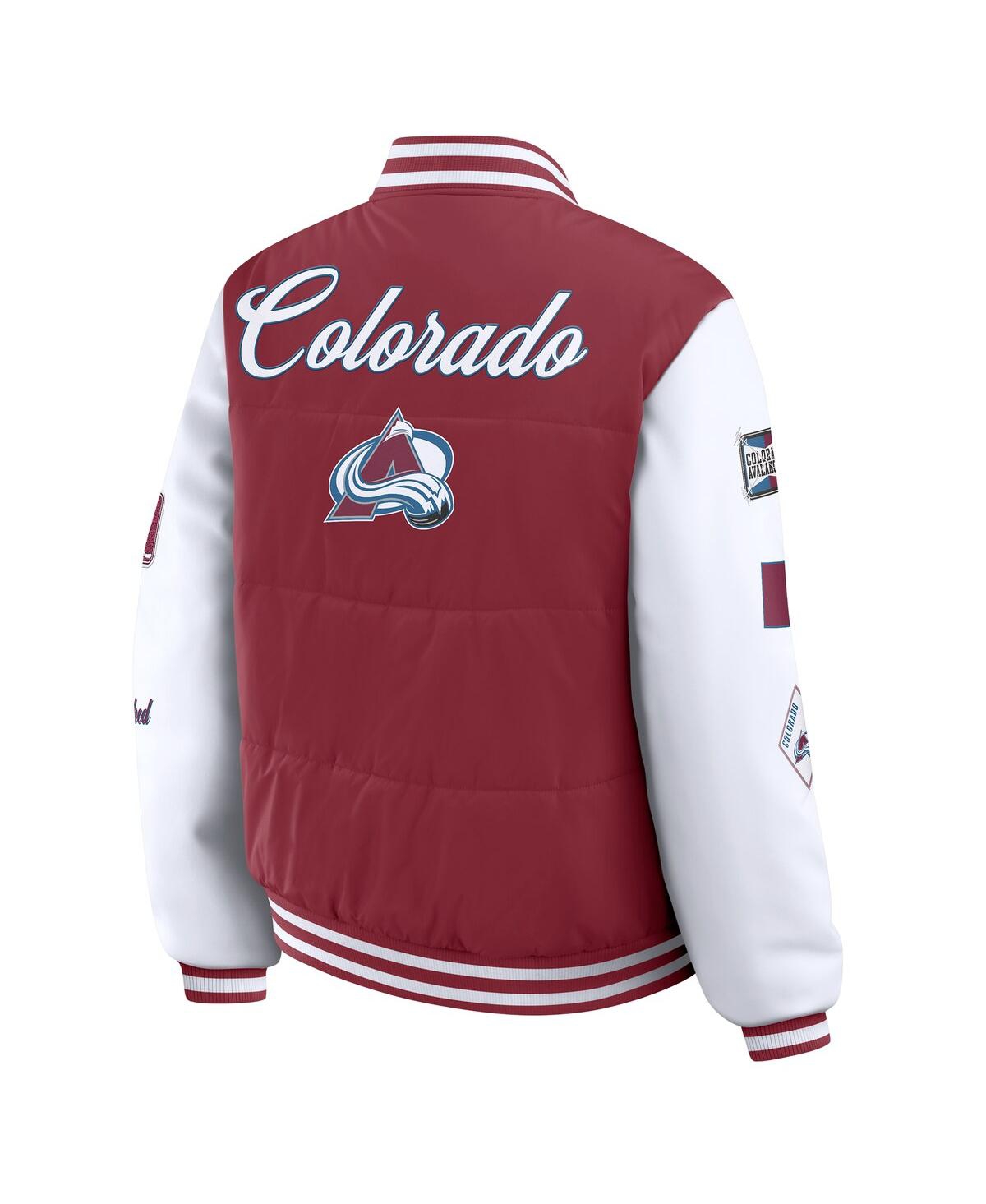 Wear by Erin Andrews Women's Burgundy/White Colorado Avalanche Varsity Full-Snap Puffer Jacket