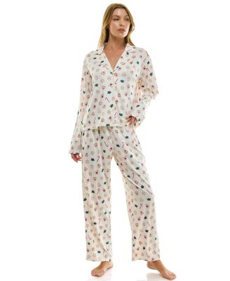 Women's Long Sleeve Top and Bottom 2-Piece Notch Collar Set