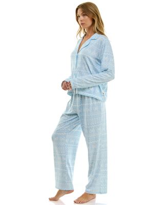 Women's Long Sleeve Top and Bottom 2-Piece Notch Collar Set