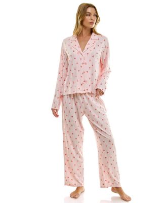 Women's Long Sleeve Top and Bottom 2-Piece Notch Collar Set