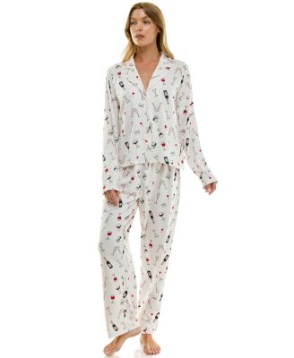 Women's Long Sleeve Top and Bottom 2-Piece Notch Collar Set