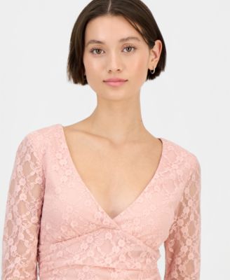 Juniors' Lace Long-Sleeve V-Neck Top
