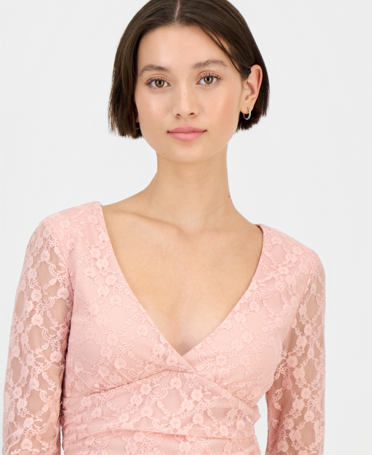 Sincerely Jules Juniors' Lace Long-sleeve V-neck Top In Multi