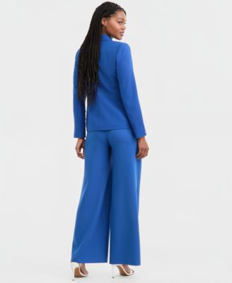 Women's Peak-Lapel One-Button Jacket, Fine-Rib Crewneck Sweater T-Shirt & Mid-Rise Wide-Leg-Pants