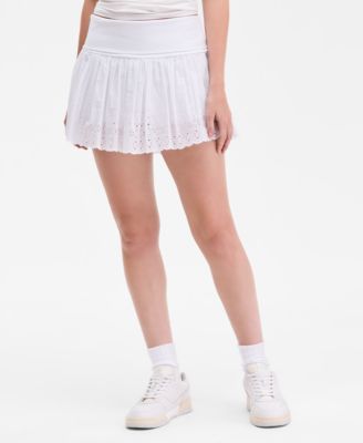 Juniors' Foldover-Waist Eyelet-Embroidered Skort