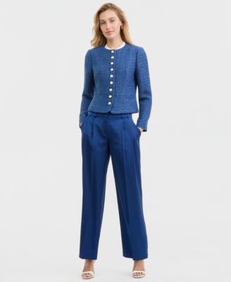 Women's Boucl&eacute; Tweed Cropped Jacket & Satin Pleat-Front Wide-Leg Pants