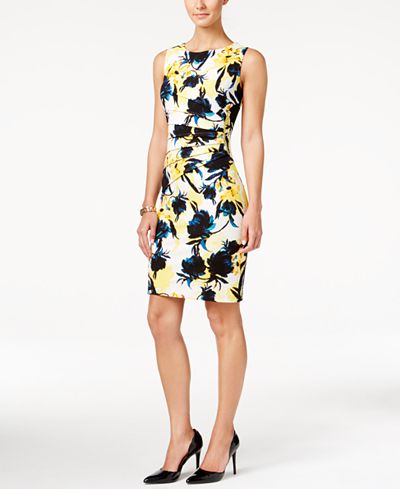 Ivanka Trump Zipper-Trim Floral-Print Sheath Dress