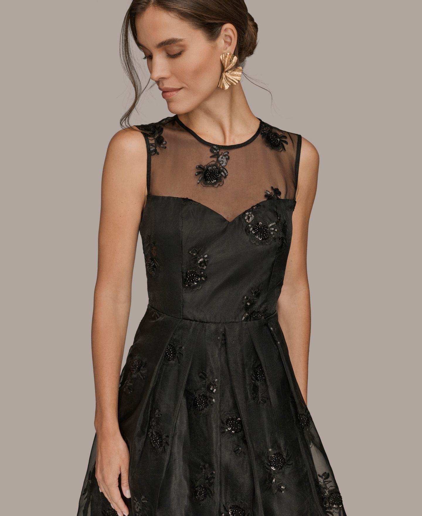 Женское платье Donna Karan New York Sleeveless Illusion Cocktail, цвет: Чёрный — фото 2
