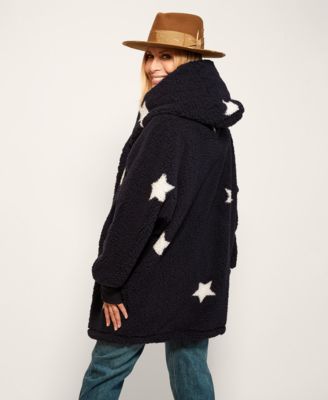 Patterned Hooded Sherpa Button Front Lounger Jacket