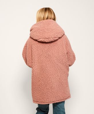 Hooded Sherpa Button Front Lounger Jacket
