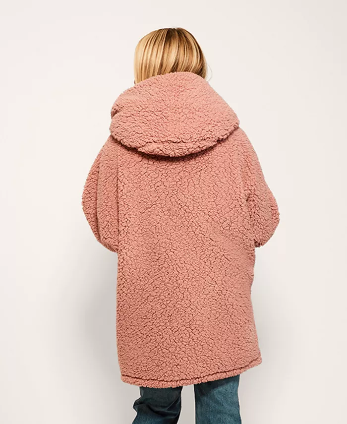 Hooded Sherpa Button Front Lounger Jacket - thumbnail 3