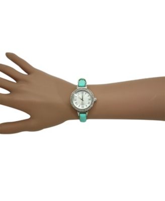 Mint Rhinestone Skinny Leather Strap Watch