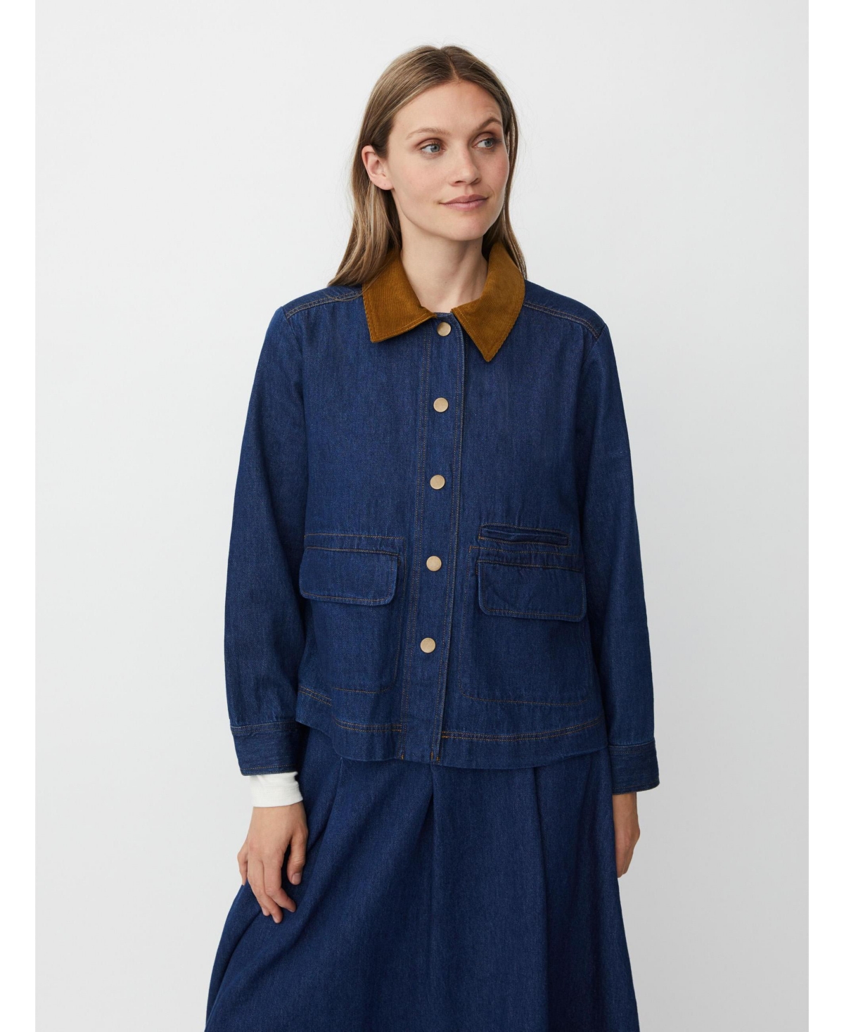 Masai Copenhagen Women's Long Sleeve Velvet Collared Denim Jacket
