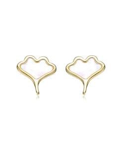 14K Gold Plated with White Mother Of Pearl Leaf Design Earrings For Kids