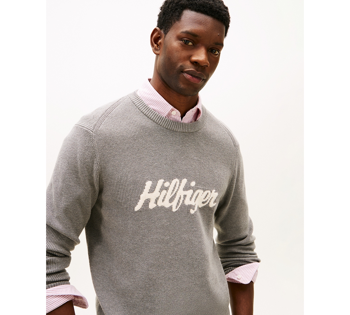 Tommy Hilfiger Men's Crewneck Seasonal Graphic Sweater In Gray