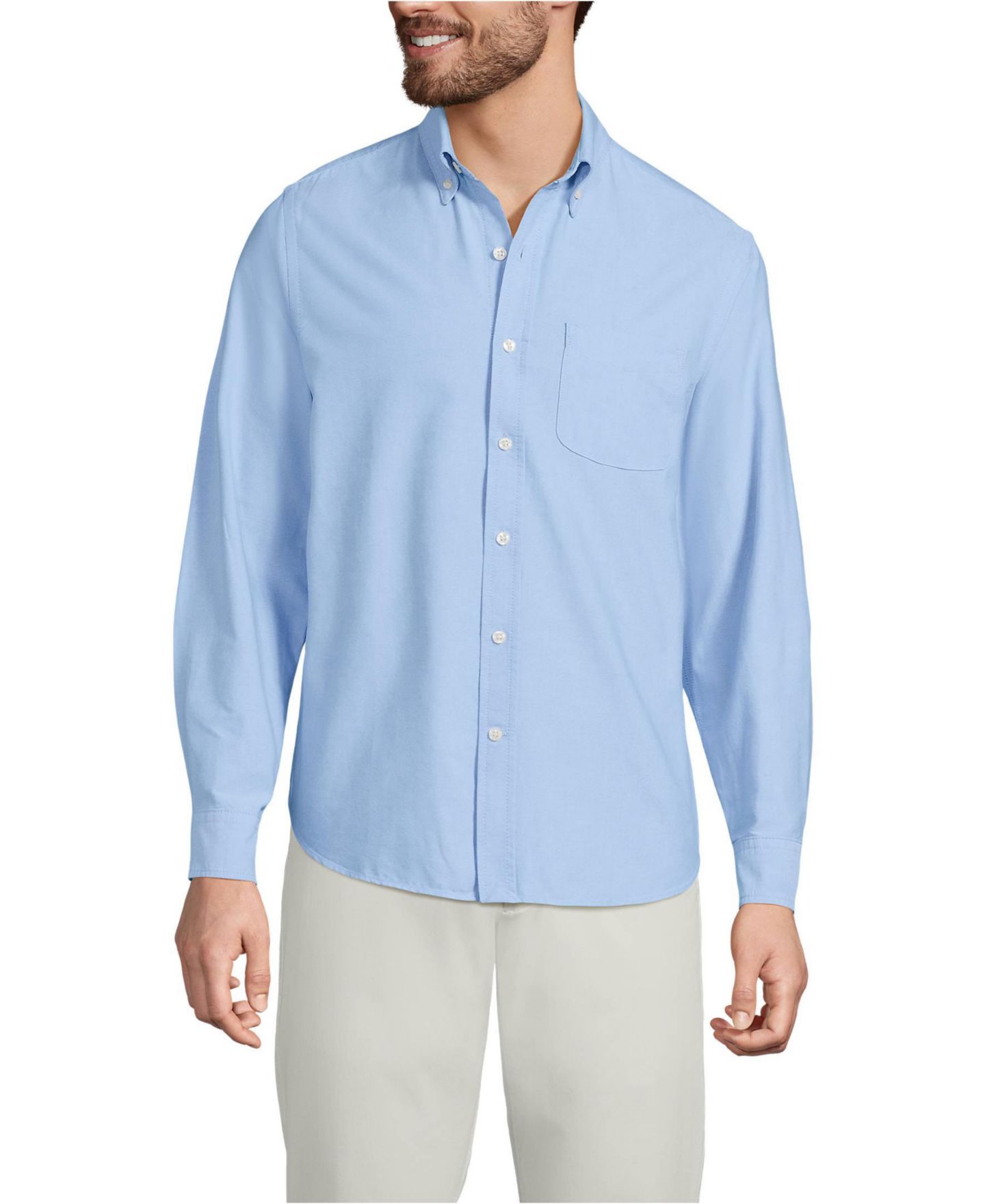 Мужская рубашка Lands' End Long Sleeve Easy Fit Sail Rigger Oxford, цвет: Синий — фото 4