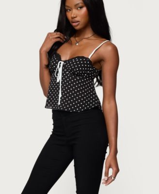 Women's Contrast Polka Dot Cupped Chiffon Top