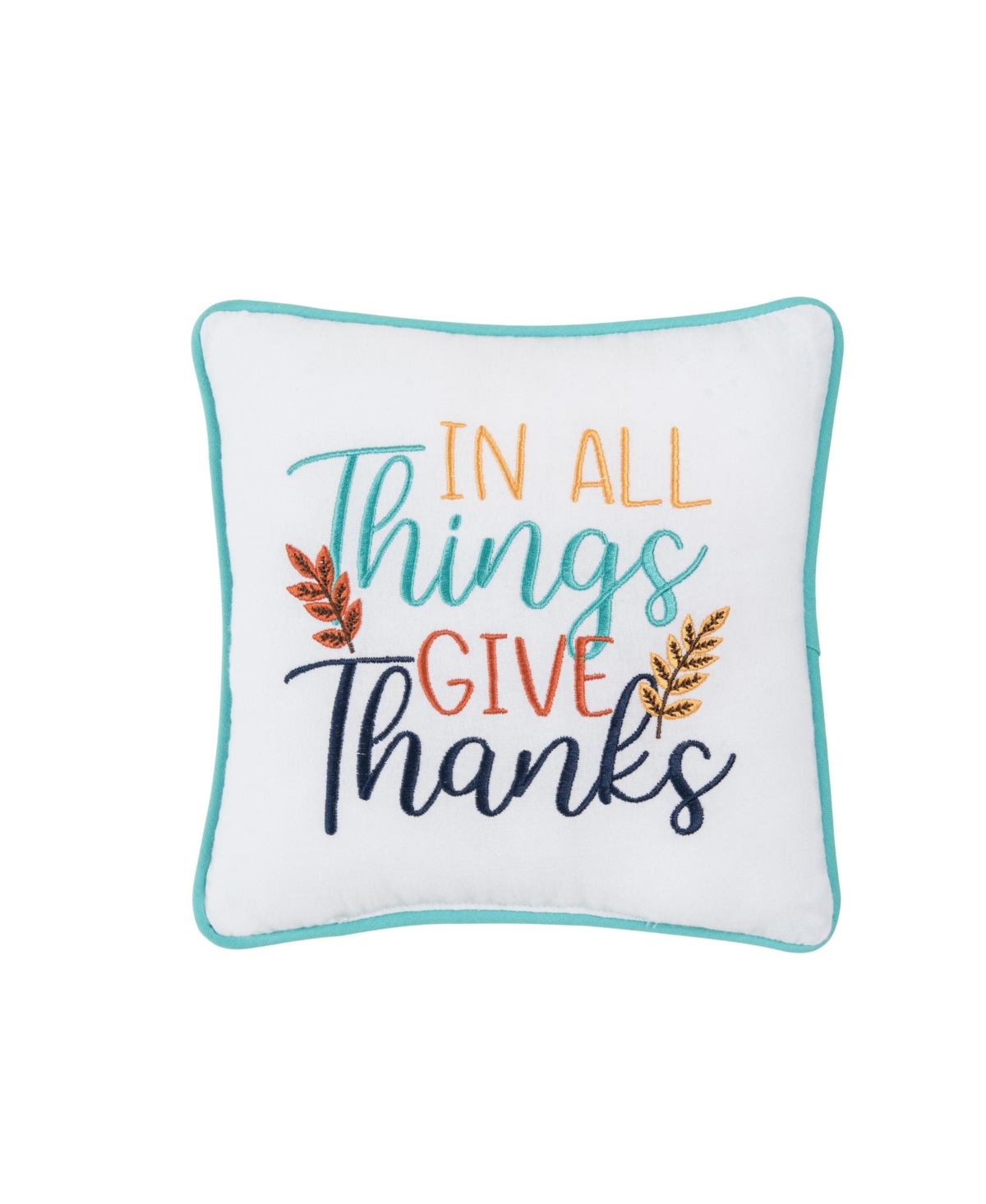 Thanksgiving "In All Give Thanks" Wheat Flowers Accent Small/Petite Accent Pillow, 10" x 10"