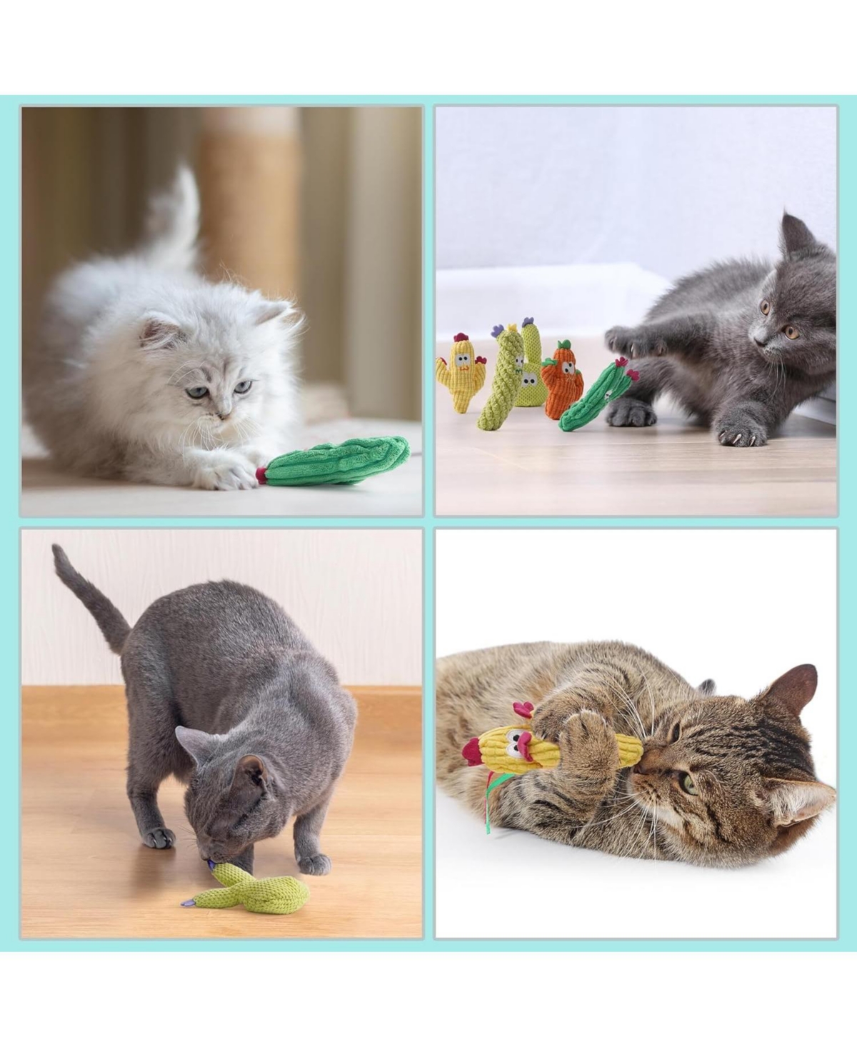 Pawsible 5 Pack Cactus Cat Toy Set, 100% Premium Cat Herb Filling, Natural Stimulation for Cats, Durable for Teething, Perfect Kitten Toy