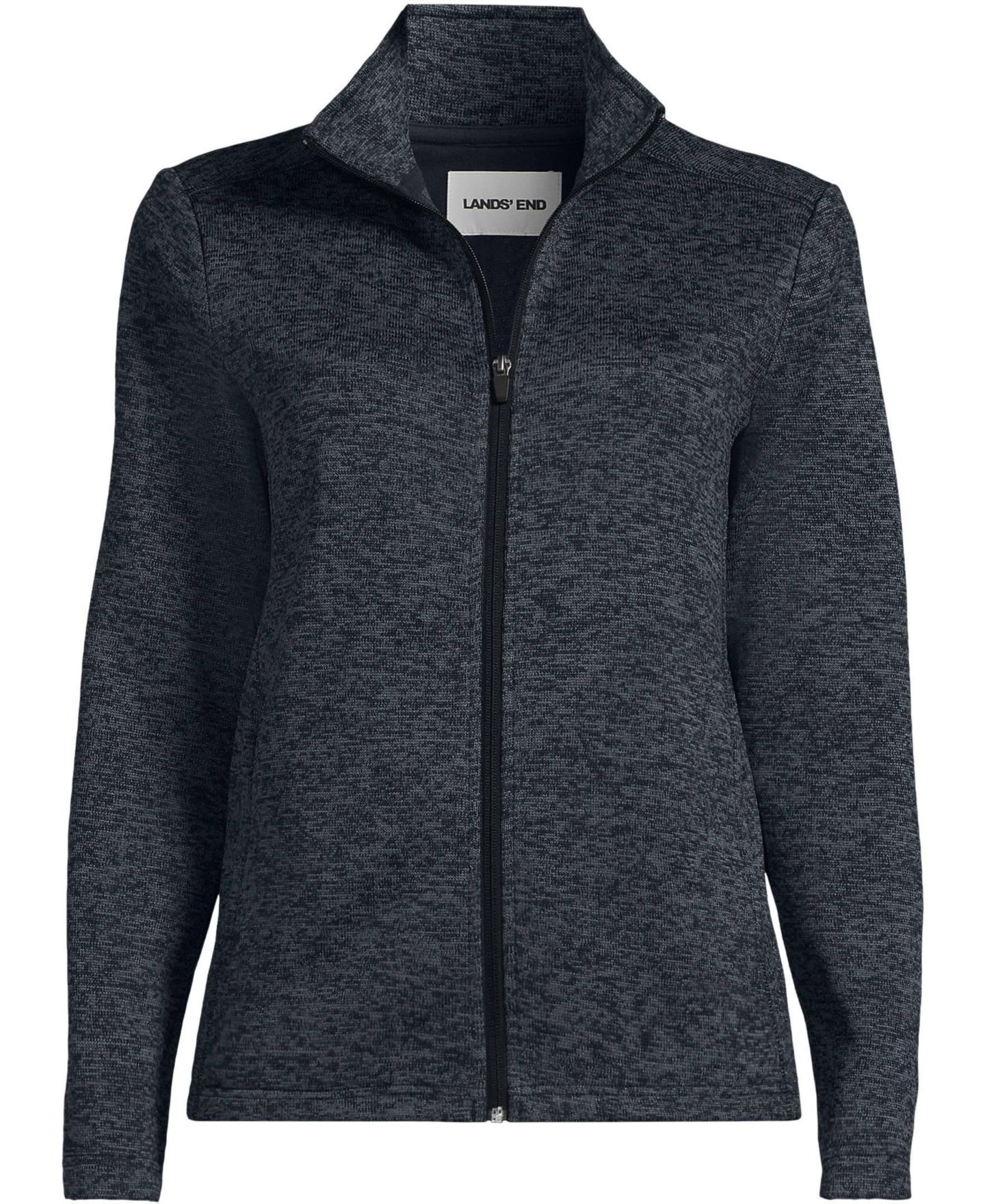 Женская куртка Lands' End Sweater Fleece Zip Front, цвет: Чёрный меланжевый — фото 3