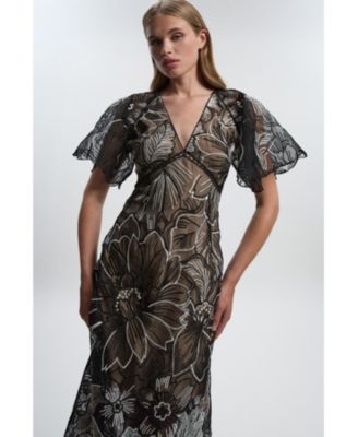 Women's Sequin Organdie Woven Maxi Dress