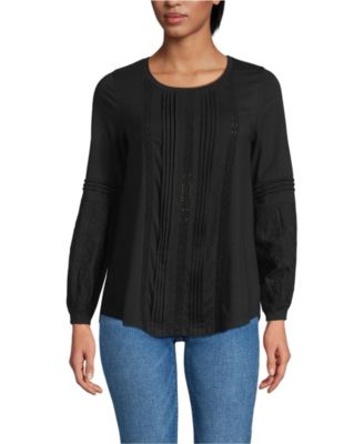 Women's Lightweight Jersey Lace Mix Long Sleeve Pintuck Top