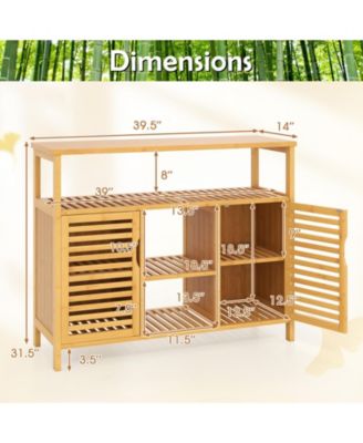 Bamboo Bathroom Cabinet 2-Door Storage Organizer w/ Shelves for Living Room