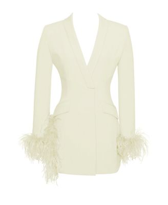 Women Madeline Pearl White Feather Trim Blazer Dress