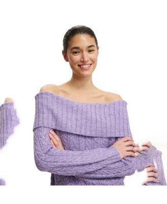 Women's Fluffy Cable Off Shoulder Knit