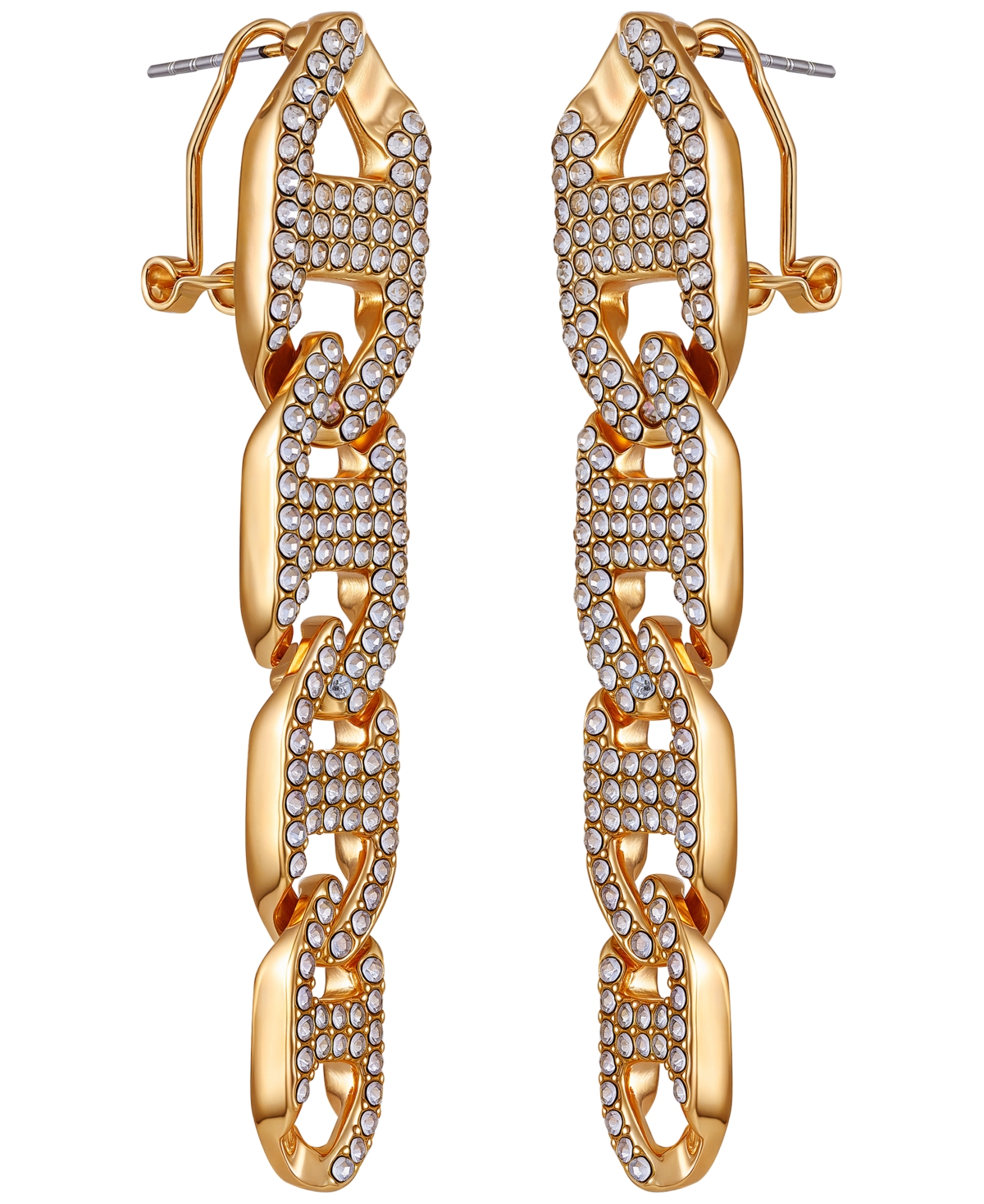 Guess Glass Stone Chain Link Drop Earrings (also Silver-Tone)