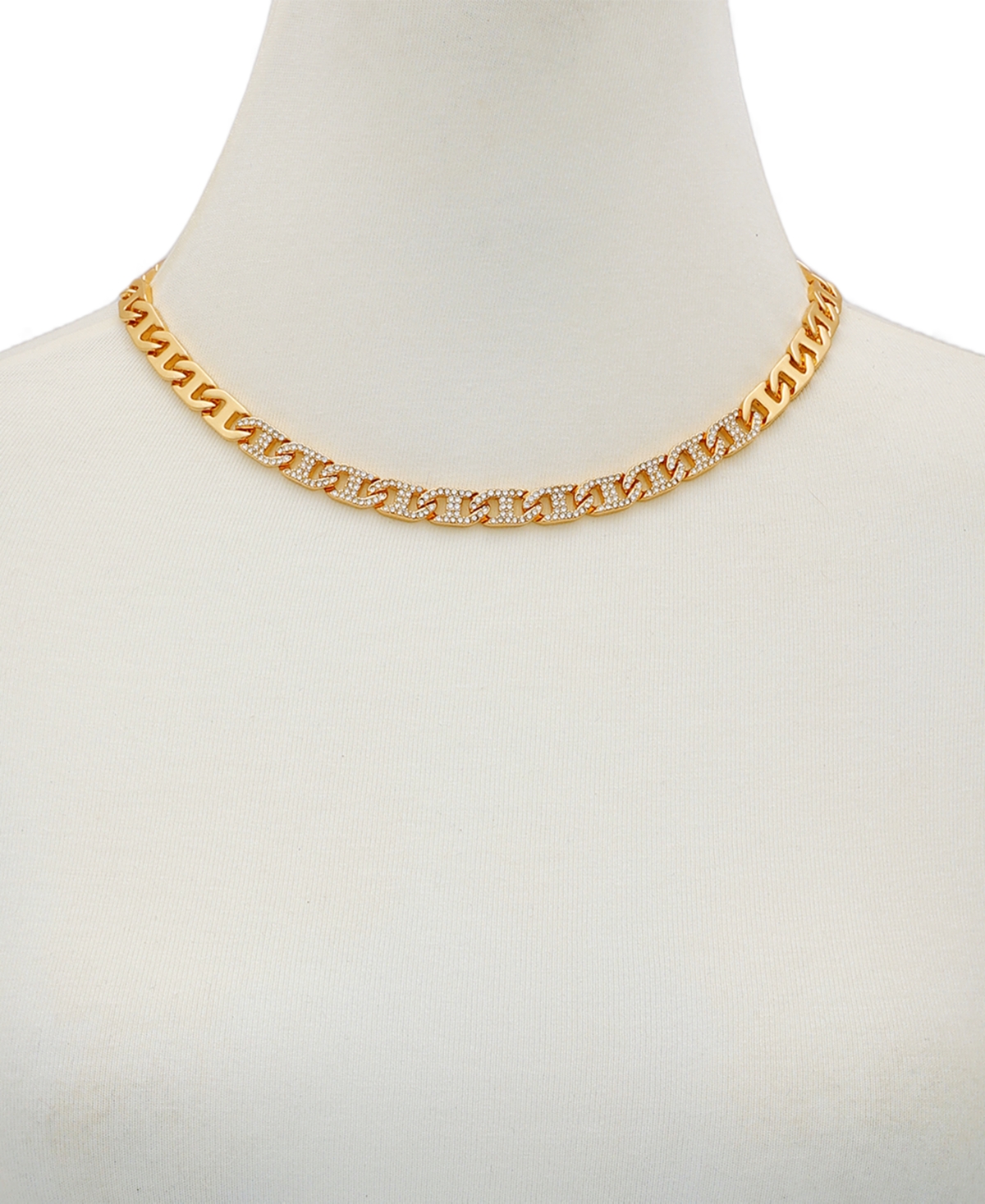 Guess Glass Stone Chain Link Statement Necklace (also In Gold-tone) In Gold