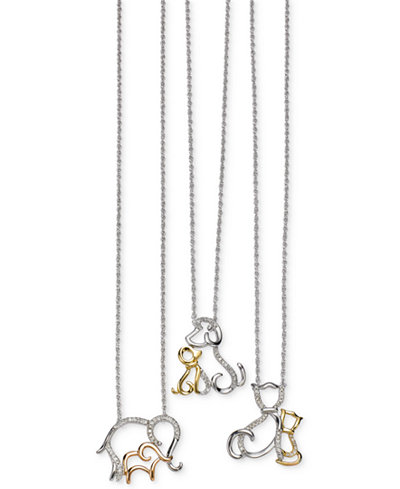 Family Animal Pendant Necklaces in Sterling Silver and 14k Gold