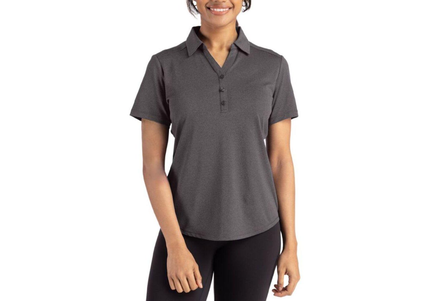 Женское поло Cutter & Buck Forge Stretch Short Sleeve Polo, цвет: Тёмный чёрный меланжевый — фото 1