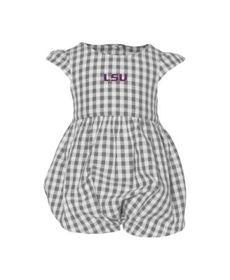 Garb - Baby Girls Gray LSU Tigers Cara Gingham Ruffled Bodysuit