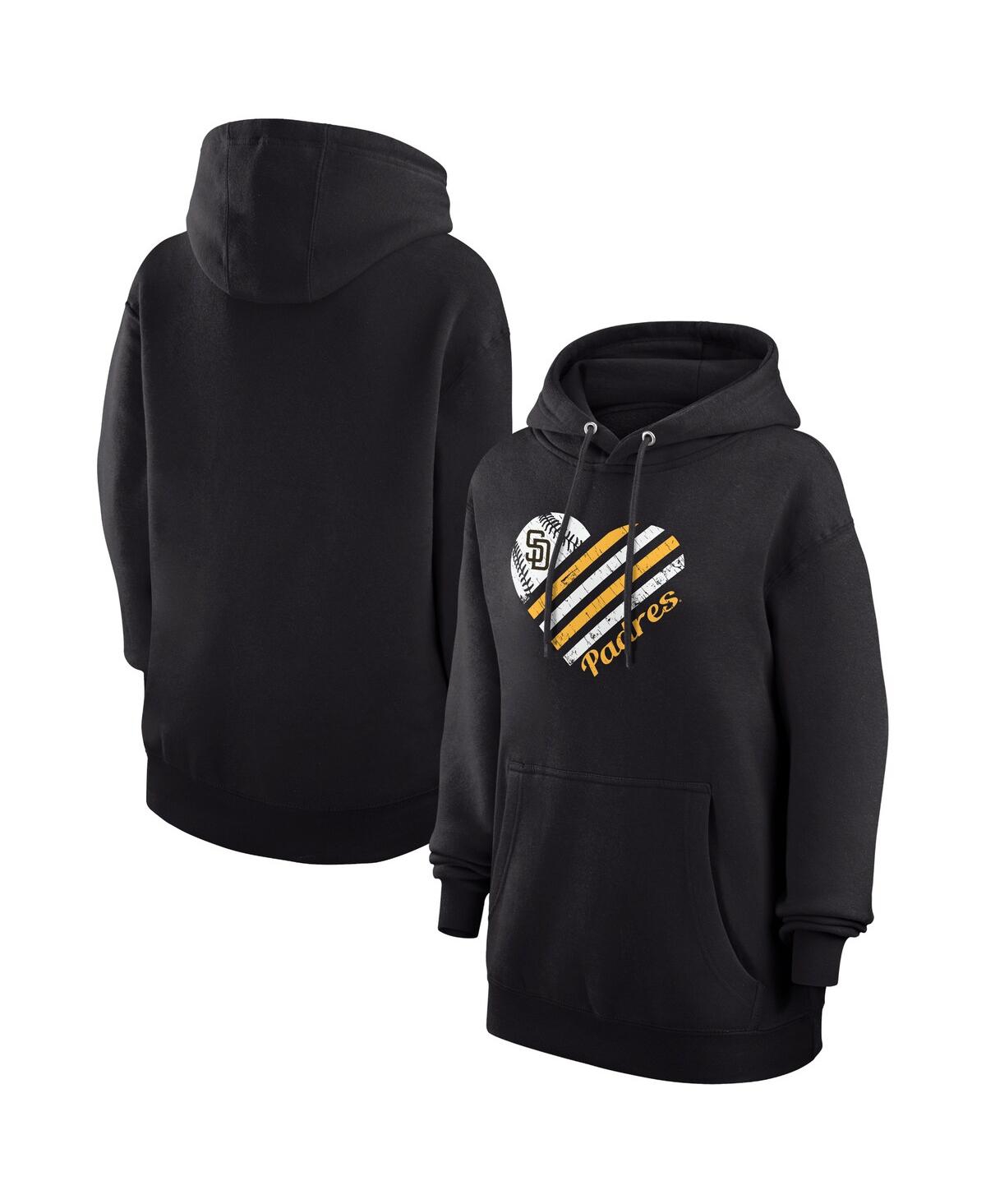 G-iii 4her By Carl Banks Women's Black San Diego Padres Heart Fleece Pullover Hoodie In Black