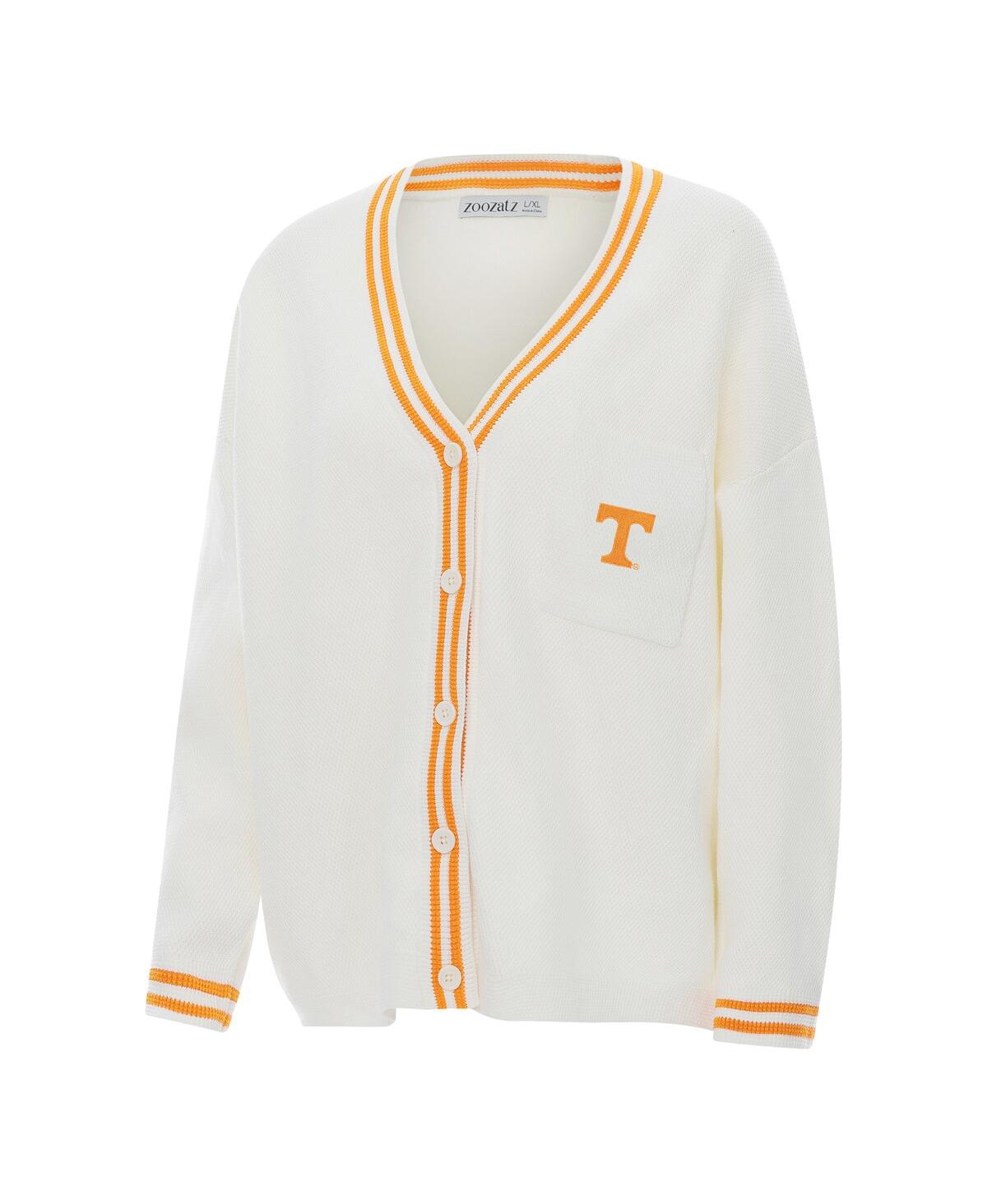 Zoozatz Women's Cream Tennessee Volunteers Striped Knit Button-up Cardigan Sweater In White