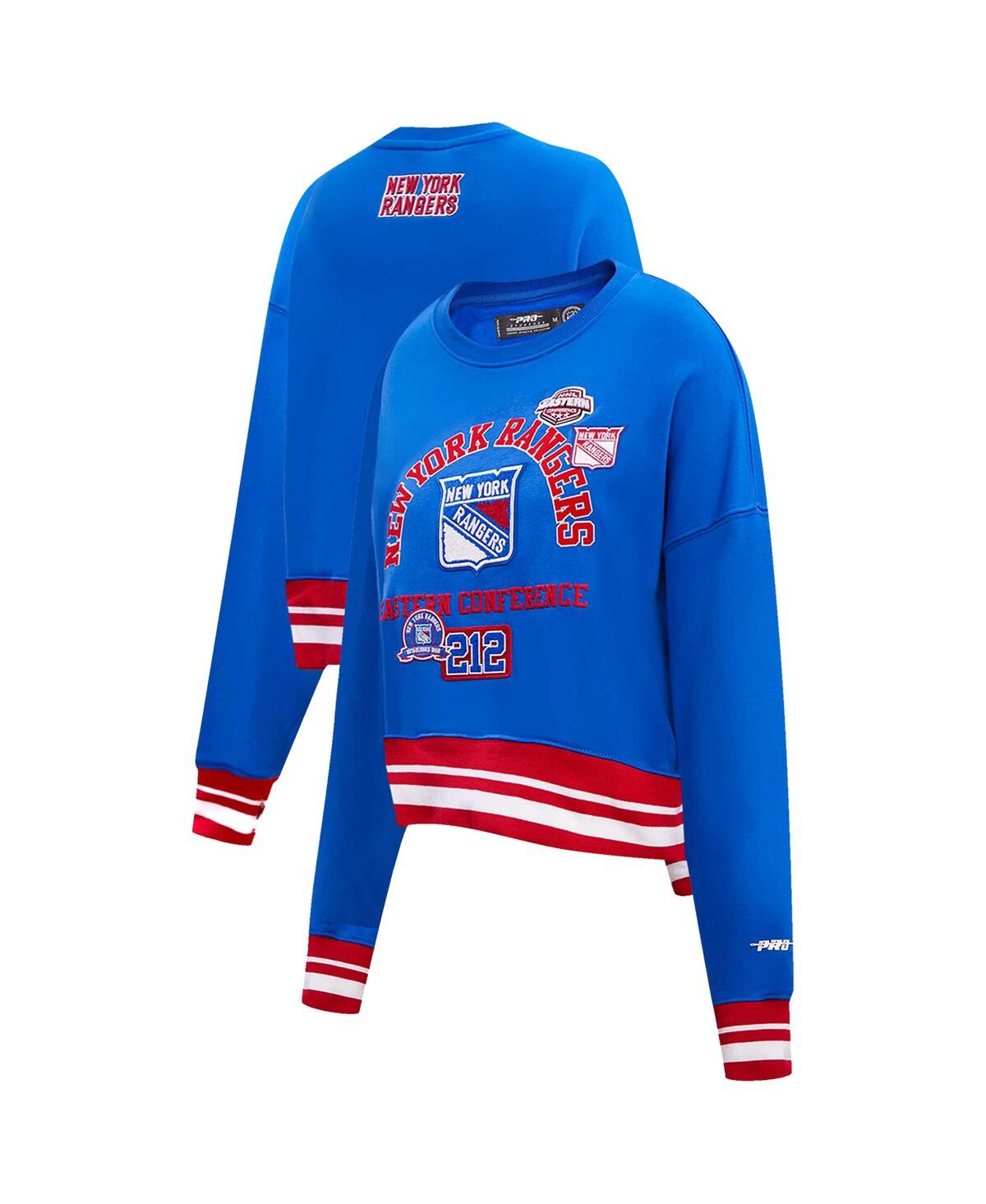 Pro Standard Women's Blue New York Rangers Area Code Cropped Pullover Sweatshirt