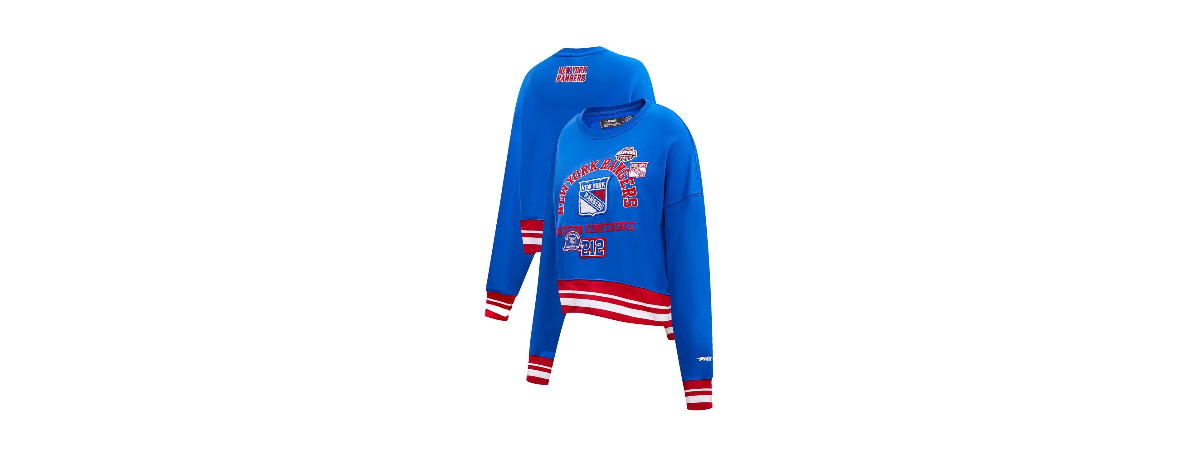 Pro Standard Women's Blue New York Rangers Area Code Cropped Pullover Sweatshirt
