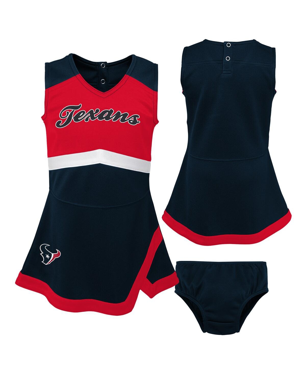 Outerstuff Girls Preschool 2-piece Navy Houston Texans Cheer Captain Jumper Dress With Bloomers Set In Blue
