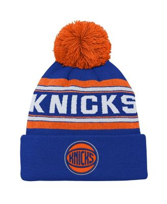 Outerstuff - Big Boys and Girls Blue New York Knicks Backboard Jacquard Cuffed Knit Hat with Pom