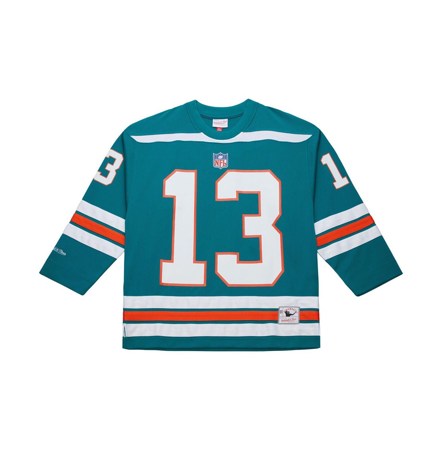 Мужской топ Mitchell & Ness Dan Marino Aqua Miami Dolphins Maxxed Out Fashion Hockey Jersey — фото 2