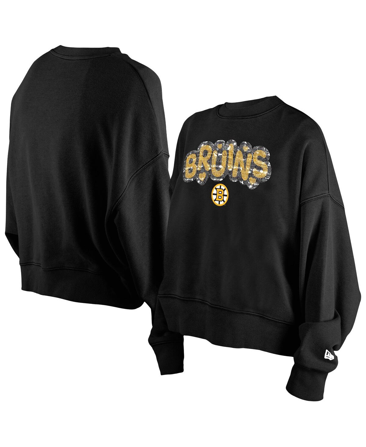 New Era Women's Black Boston Bruins Flip Sequin Sweatshirt In Black