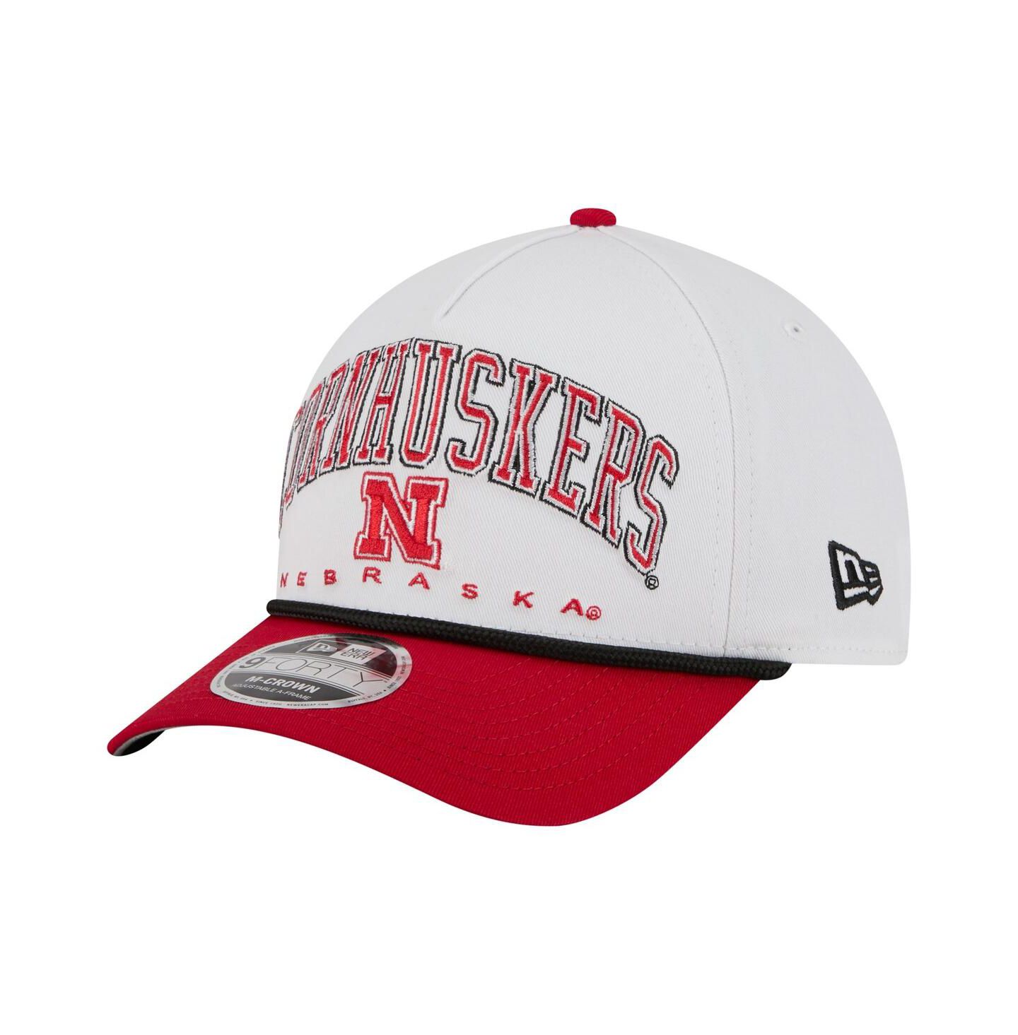 Мужская кепка New Era White/Scarlet Nebraska Huskers Arch Two-Tone Rope 9FORTY A-Frame M-Crown Adjustable Hat — фото 1
