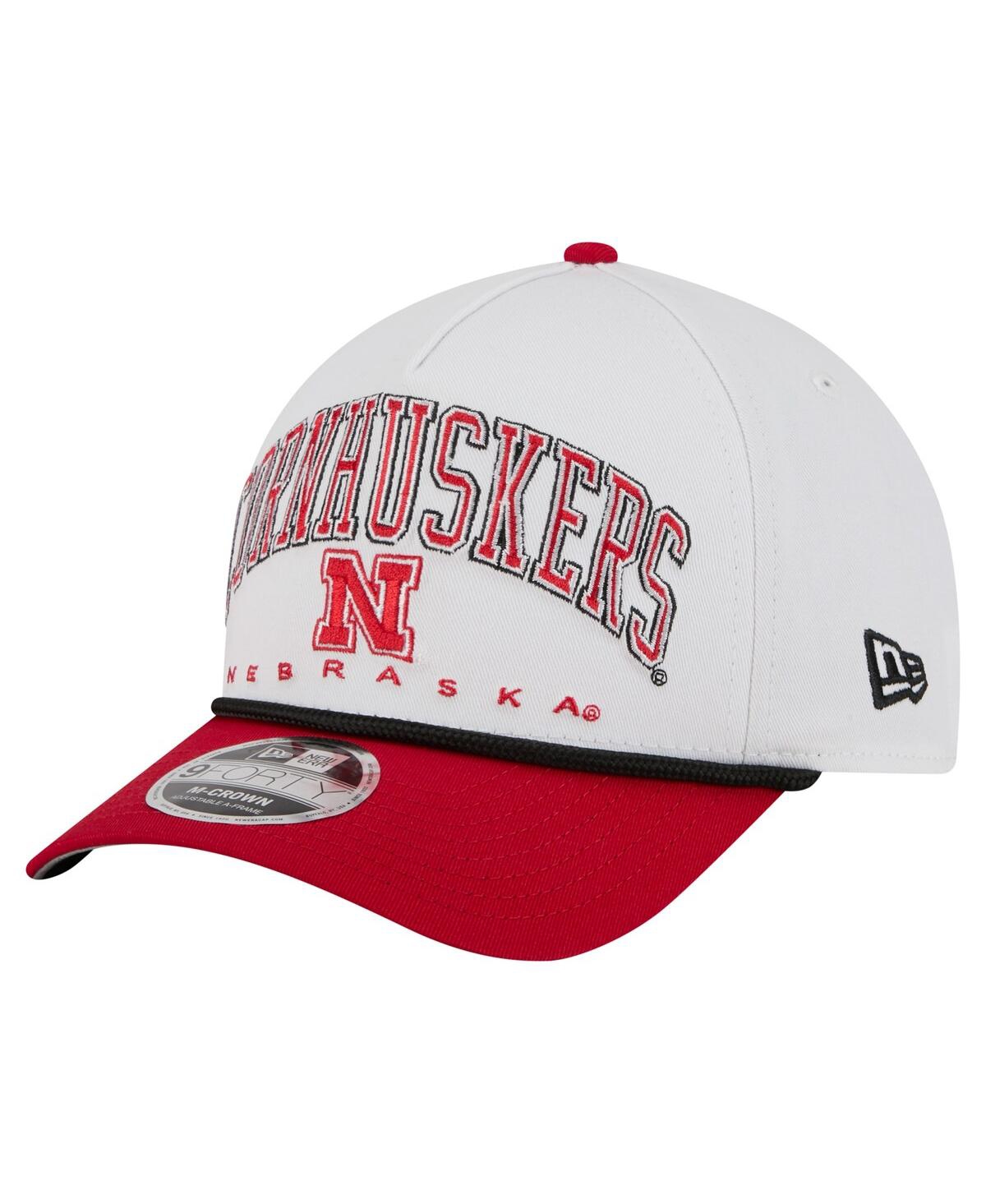 New Era Men's White/scarlet Nebraska Huskers Arch Two-tone Rope 9forty A-frame M-crown Adjustable Hat In White