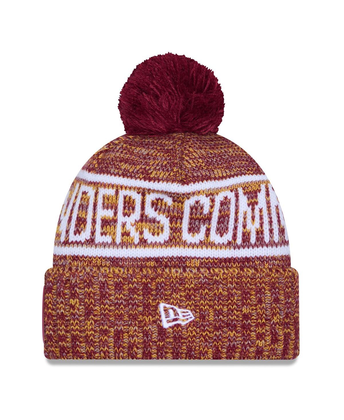 New Era Men's Burgundy Washington Commanders 2025 Sideline Cold Weather Cuffed Pom with Knit Hat