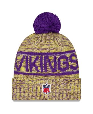 Men's Gold Minnesota Vikings 2025 Sideline Cold Weather Cuffed Pom with Knit Hat