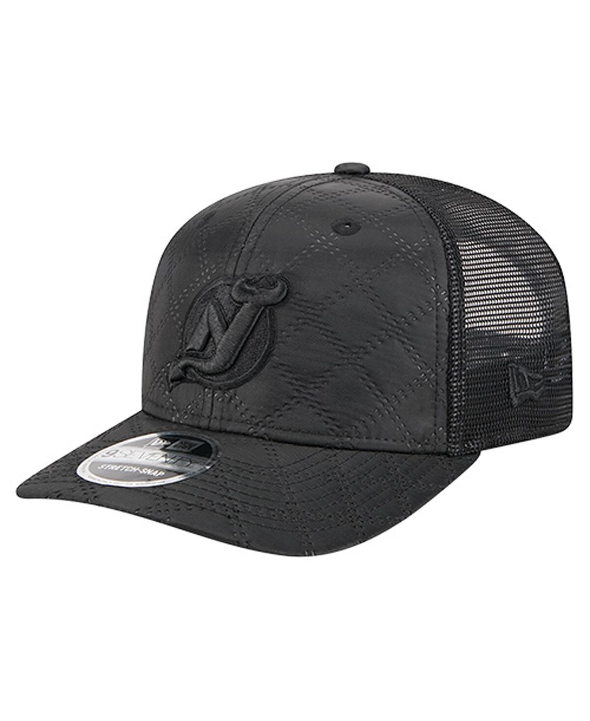 New Era Men's Black New Jersey Devils Quilted Nylon 9SEVENTY Adjustable Trucker Hat