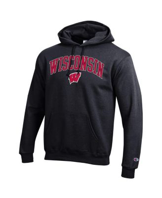 Men's Black Wisconsin Badgers Arched Logo Fleece Pullover Hoodie