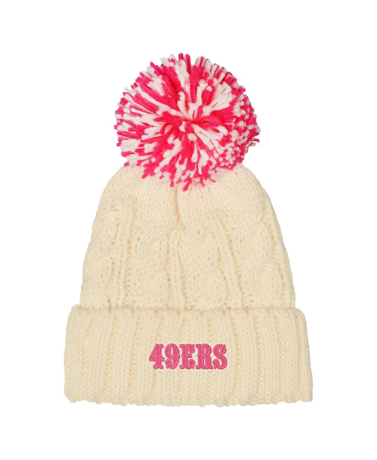 Outerstuff Girls White San Francisco 49ers Cable Cuffed Pom With Knit Hat In Brown