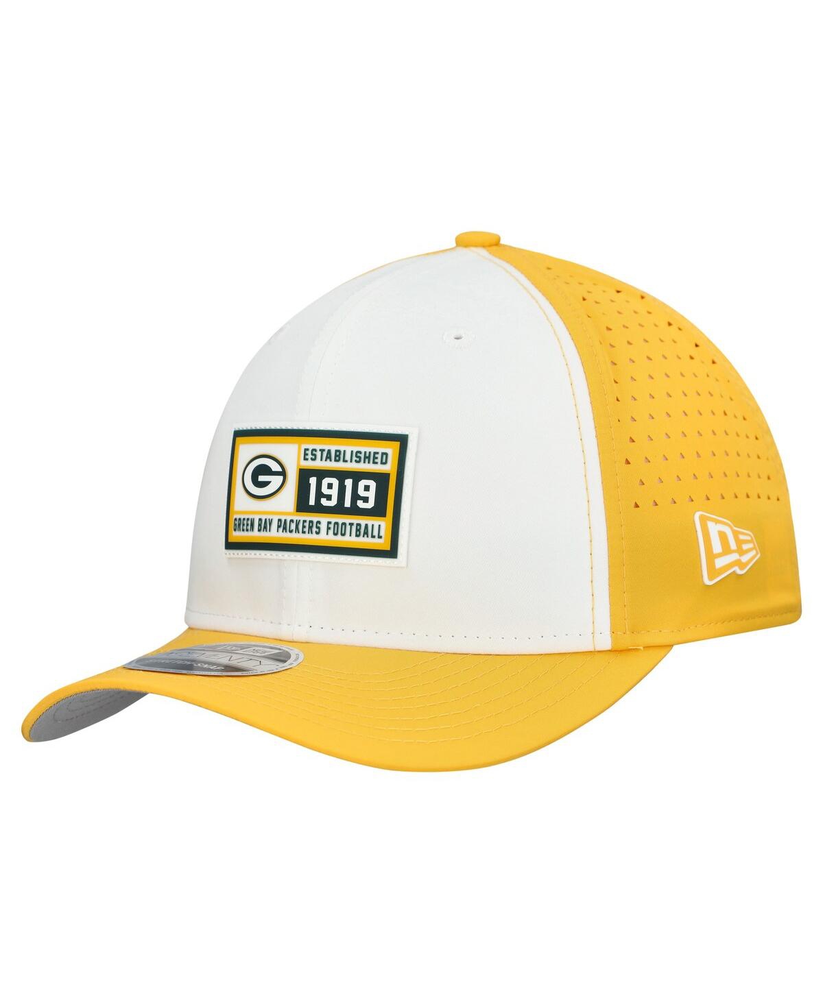 New Era Men's White/gold Green Bay Packers Established Patch 9seventy Adjustable Hat In Yellow